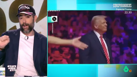La reflexión de Dani Mateo sobre la investidura de Donald Trump: "Es en blue monday, no es muy halagüeño" Zapeando analiza la toma de posesión de Donald Trump como presidente de Estados Unidos, que tendrá lugar en cuanto acabe Zapeando, y repasa el mitin de celebración del magnate donde estuvieron, entre otros, Village People y Elon Musk.