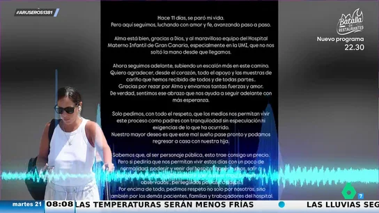 Anabel Pantoja emite un comunicado oficial 11 días después del ingreso de su hija Alma: "Seguimos luchando con amor y fe" Anabel Pantoja emite un comunicado oficial 11 días después del ingreso de su hija Alma: "Seguimos luchando con amor y fe"