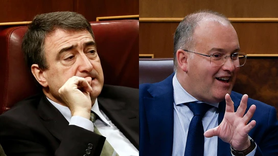El portavoz del PNV en el Congreso, Aitor Esteban, y su homólogo 'popular', Miguel Tellado, en sendas imágenes de archivo. El portavoz del PNV en el Congreso, Aitor Esteban, y su homólogo 'popular', Miguel Tellado, en sendas imágenes de archivo.
