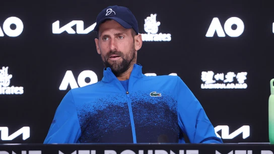 Djokovic en la rueda de prensa pospartido frente a Alcara Djokovic en la rueda de prensa pospartido frente a Alcara