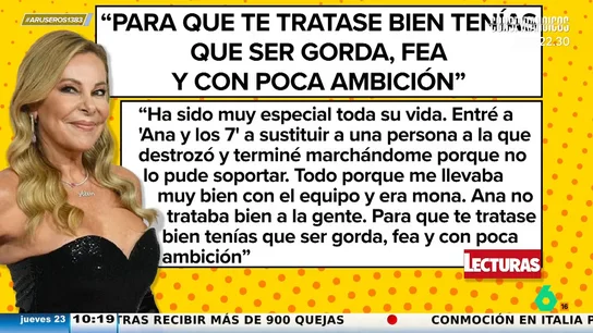 Una actriz de 'Ana y los siete' estalla contra Ana Obregón: "Para que te tratase bien tenías que ser gorda, fea y con poca ambición" Una actriz de 'Ana y los siete' estalla contra Ana Obregón: "Para que te tratase bien tenías que ser gorda, fea y con poca ambición"