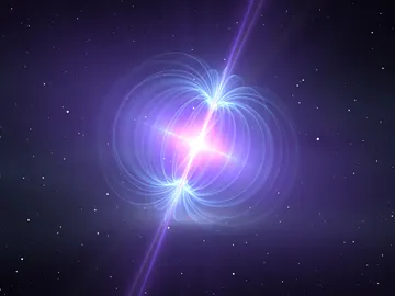 Representación del campo magnético de una estrella de neutrones  Representación del campo magnético de una estrella de neutrones
