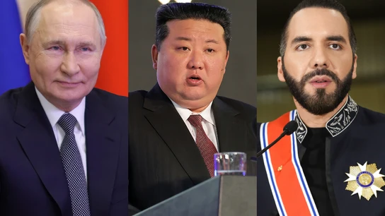El presidente de Rusia, Vladimir Putin; su homólogo de Corea del Norte, Kim Jong-un; y el de El Salvador, Nayib Bukele. El presidente de Rusia, Vladimir Putin; su homólogo de Corea del Norte, Kim Jong-un; y el de El Salvador, Nayib Bukele.