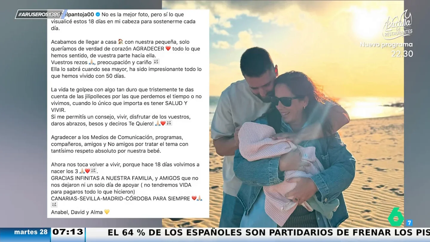 Anabel Pantoja anuncia que su hija Alma ha recibido el alta: "Hace 18 días volvimos a nacer los tres" Anabel Pantoja anuncia que su hija Alma ha recibido el alta: "Hace 18 días volvimos a nacer los tres"