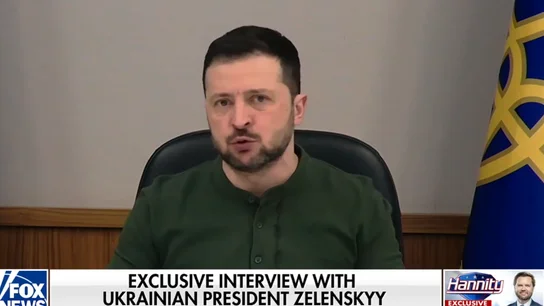 Zelenski, en un momento de la entrevista en Fox News. Zelenski, en un momento de la entrevista en Fox News.