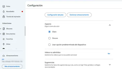 El modo oscuro de Google Fotos en la web El modo oscuro de Google Fotos en la web