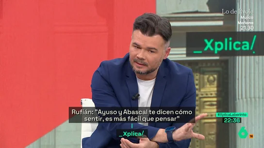Rufián: "Cuando la gente cree que no tiene futuro, vota al pasado aunque sea mentira; esto es lo que pasa con Abascal, Ayuso, Milei o Trump" Rufián: "Cuando la gente cree que no tiene futuro, vota al pasado aunque sea mentira; esto es lo que pasa con Abascal, Ayuso, Milei o Trump"