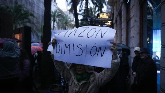 Varias personas durante una nueva manifestación para reclamar la dimisión del presidente de la Generalitat, Carlos Mazón, en la Plaza del Ayuntamiento Varias personas durante una nueva manifestación para reclamar la dimisión del presidente de la Generalitat, Carlos Mazón, en la Plaza del Ayuntamiento