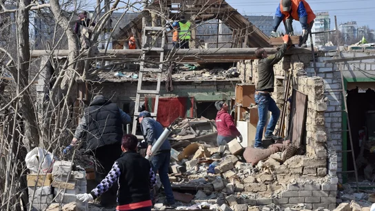 Un edificio destruido en Poltava, Ucrania Un edificio destruido en Poltava, Ucrania