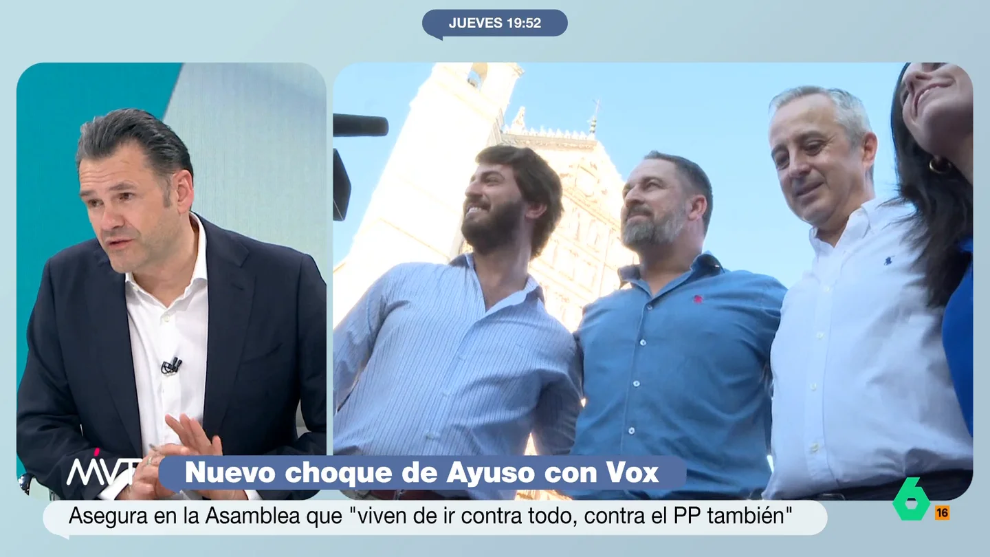 Iñaki López responde a Vox y su crítica a "los de fuera": "Se referirá a los migrantes que se dan de alta y van a pagar las pensiones" Iñaki López analiza en este vídeo al bronco debate entre Ayuso y la portavoz de Vox en la Asamblea de Madrid y reacciona al discurso de la formación de extrema derecha, que "utilizan siempre una serie de titulares para generar polémica".