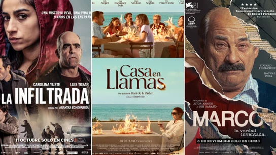 Dónde ver las películas de los Premios Goya 2025, en 'streaming' o en televisión. Carteles de las películas de Atresmedia Cine 'La infiltrada', 'Casa en Llamas' y 'Marco', nominadas a los Premios Goya 2025.