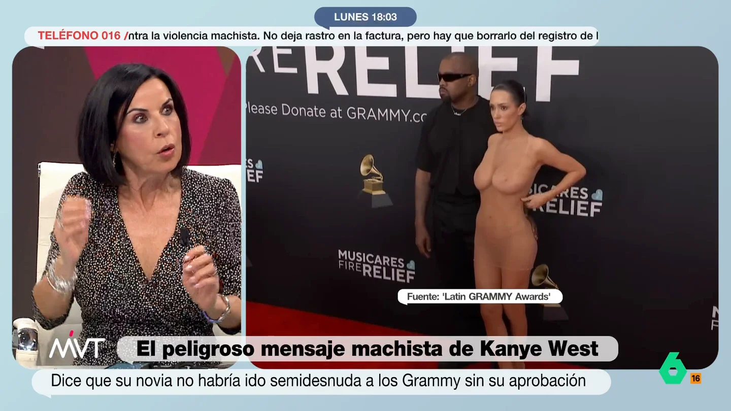 Beatriz de Vicente, tras los tuits machistas y nazis de Kanye West: "Como dicen en Cádiz, tiene una 'pedrá' o dos" El artista ha respondido al polémico estilismo que lució su pareja en la alfombra roja de los Grammys. En un mensaje publicado en su perfil de 'X', el rapero ha afirmado que ella pudo llevar ese look porque él se lo permitió.