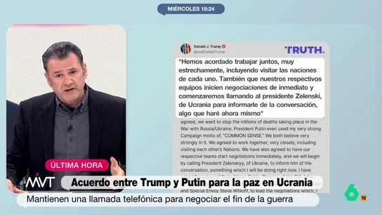 "Un fracaso para Europa y Zelenski": Iñaki López analiza el acuerdo de Trump y Putin para poner fin a la guerra en Ucrania "Un fracaso para Europa y Zelenski": Iñaki López analiza el acuerdo de Trump y Putin para poner fin a la guerra en Ucrania