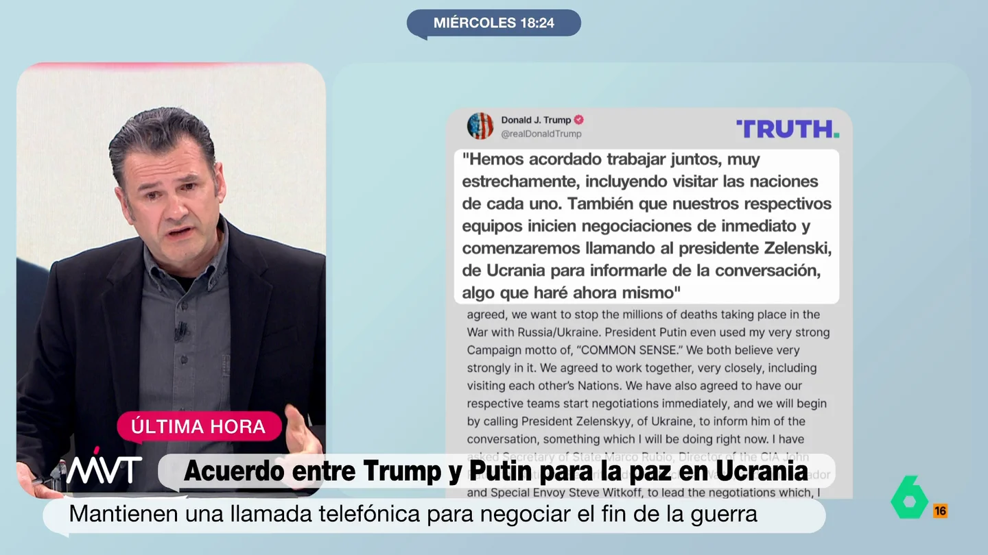 "Un fracaso para Europa y Zelenski": Iñaki López analiza el acuerdo de Trump y Putin para poner fin a la guerra en Ucrania "Un fracaso para Europa y Zelenski": Iñaki López analiza el acuerdo de Trump y Putin para poner fin a la guerra en Ucrania