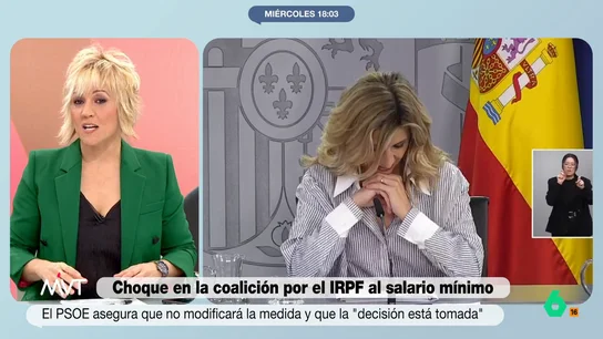 Cristina Pardo: "Es más fácil defender que el SMI no tribute que decir que los que menos cobran tengan que hacer la declaración" "¿Qué eliges, defender aquello que te parece más coherente con lo que has venido pensando, o defender lo que te parece más popular o populista?", comenta Cristina Pardo sobre el choque entre PSOE y Sumar por el IRPF en el salario mínimo.