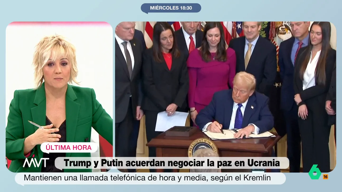 Cristina Pardo, tras el acuerdo de Trump y Putin para negociar la paz en Ucrania: "La estrella de Zelenski se ha ido apagando" La presentadora de Más Vale Tarde reflexiona entorno al papel del presidente ucraniano tras el anuncio que ha realizado el presidente estadounidense a través de su perfil en la red social 'X'.