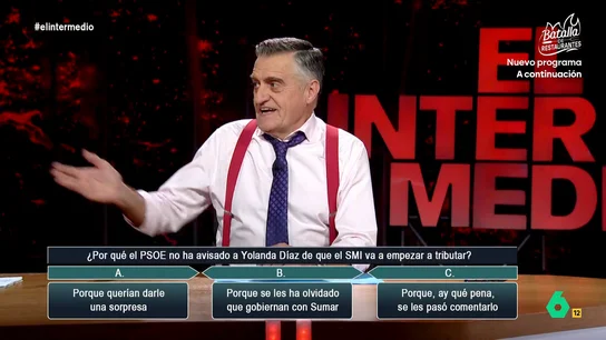 Wyoming reacciona al tenso rifirrafe entre Yolanda Díaz y Pilar Alegría: "Pues para estar así, casaros" Wyoming y Sandra Sabatés analizan en este vídeo el tenso cruce de declaraciones entre Yolanda Díaz y Pilar Alegría durante la rueda de prensa en la que se anunciaba la subida del SMI y que, por primera vez, va a tributar en el IRPF.
