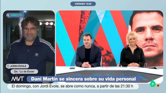 Cristina Pardo 'comenta' el estilismo de Jordi Évole: "Cada viernes nos trae un modelo distinto de chándal" El periodista charla con Más Vale Tarde sobre el próximo programa de Lo de Évole. En esta ocasión, Évole charlará con el cantante Dani Martín, que ha repasado su carrera y ha compartido numerosas reflexiones sobre su vida personal.