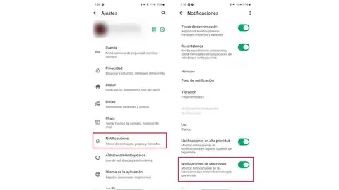 Activando las nofificaciones de reacciones Activando las nofificaciones de reacciones