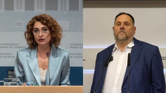 La vicepresidenta primera del Gobierno y ministra de Hacienda, María Jesús Montero, y el líder de ERC, Oriol Junqueras La vicepresidenta primera del Gobierno y ministra de Hacienda, María Jesús Montero, y el líder de ERC, Oriol Junqueras