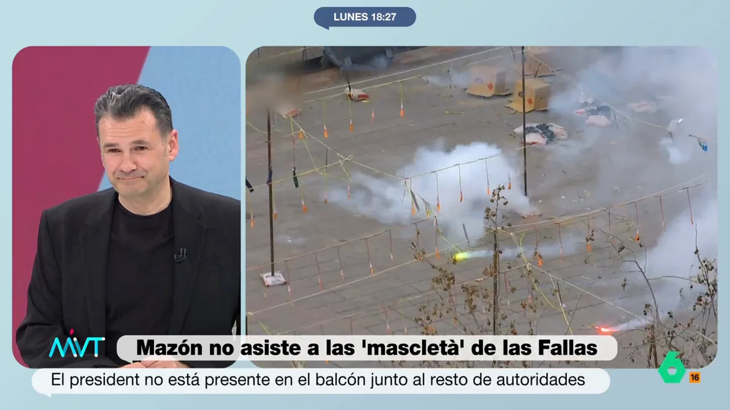 Iñaki López bromea con la ausencia de Mazón en las Fallas: "¿A qué se presenta mañana a la que está anulada por la lluvia?" Iñaki López bromea con la ausencia de Mazón en las Fallas: "¿A qué se presenta mañana a la que está anulada por la lluvia?"
