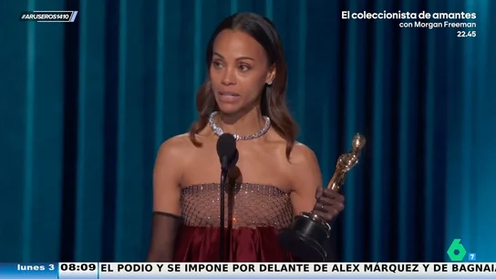 Las lágrimas de Zoe Saldaña por su Oscar a Mejor Actriz de Reparto: "Me lo han dado en un papel hablando en español" Las lágrimas de Zoe Saldaña por su Oscar a Mejor Actriz de Reparto: "Me lo han dado en un papel hablando en español"
