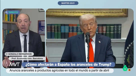 Gonzalo Bernardos tranquiliza sobre los efectos de los aranceles de Trump: "Alemania está en la UVI y nosotros como un león" Gonzalo Bernardos hace su análisis de los aranceles de Trump contra la Unión Europea y los productos agrícolas y explica que, en nuestro caso, "en el peor de los casos estaríamos ante una repercusión sobre el PIB pequeñísima".
