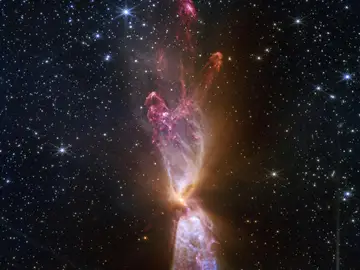 Sistema estelar en formación en la nube Lynds 483 (L483) captado por el telescopio James Webb Sistema estelar en formación en la nube Lynds 483 (L483) captado por el telescopio James Webb