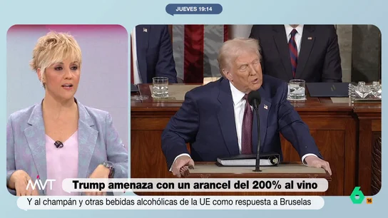 Cristina Pardo, sobre la "infantiloide" política de aranceles de Trump: "Parece un patio de colegio" "Anuncia aranceles, rectifica, anuncia un tanto por ciento y si el otro le contesta dice 'pues yo ahora del 200%'", comenta Cristina Pardo en este vídeo donde analiza los nuevos aranceles al vino anunciados por Donald Trump.