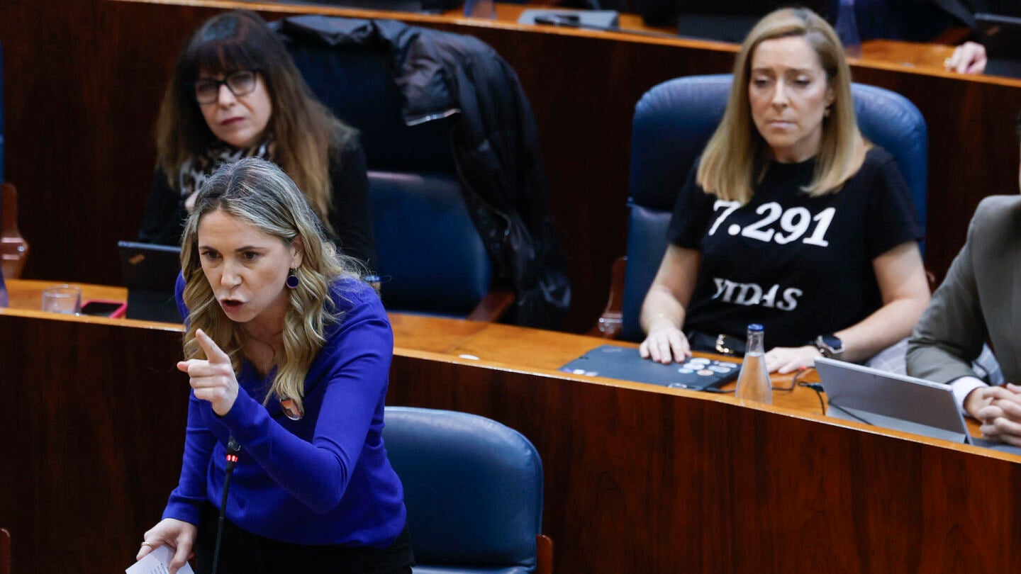La portavoz del Grupo Socialista en la Asamblea de Madrid, Mar Espinar, en la sesi&oacute;n de control durante el pleno este jueves. 