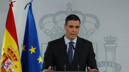 Pedro Sánchez, durante su comparecencia este jueves tras la reunión con el resto de grupos parlamentarios sobre la seguridad de Europa y Ucrania Pedro Sánchez, durante su comparecencia este jueves tras la reunión con el resto de grupos parlamentarios sobre la seguridad de Europa y Ucrania