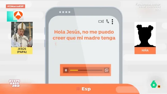 El divertido audio que una niña manda a un conocido de su madre pensando que es Jesucristo: "Lo sé todo sobre ti" La pequeña ha descubierto que su madre tenía un contacto llamado 'Jesús papa' y, ni corta ni perezosa, le ha enviado un extenso audio contándole su admiración por él y diciéndole que le gustaría ser su amiga.