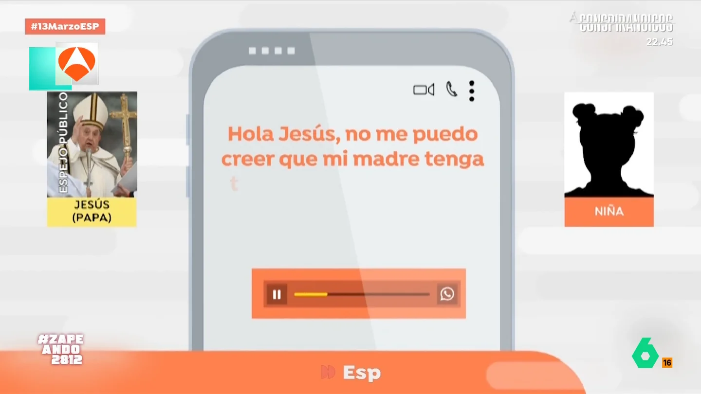 El divertido audio que una niña manda a un conocido de su madre pensando que es Jesucristo: "Lo sé todo sobre ti" La pequeña ha descubierto que su madre tenía un contacto llamado 'Jesús papa' y, ni corta ni perezosa, le ha enviado un extenso audio contándole su admiración por él y diciéndole que le gustaría ser su amiga.