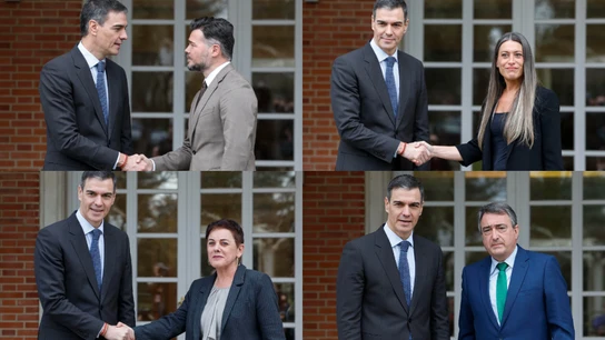 El presidente del Gobierno, Pedro Sánchez, recibe en Moncloa a ERC, Junts, EH Bildu y PNV. El presidente del Gobierno, Pedro Sánchez, recibe en Moncloa a ERC, Junts, EH Bildu y PNV.