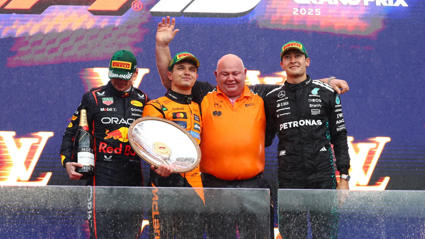 Max Verstappen, Lando Norris y George Russell Max Verstappen, Lando Norris y George Russell