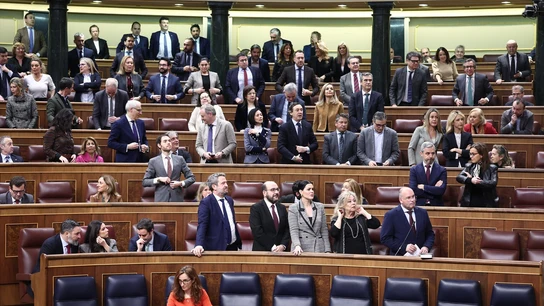 La bancada del PP en el Congreso, y la ministra de Sanidad, Mónica García, en el Hemiciclo, este jueves. La bancada del PP en el Congreso, y la ministra de Sanidad, Mónica García, en el Hemiciclo, este jueves.