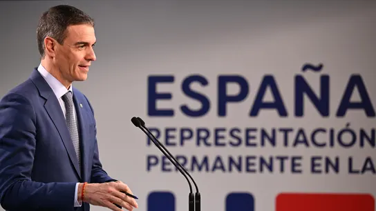Comparecencia ante los medios de comunicación del presidente del Gobierno, Pedro Sánchez, al finalizar la sesión de trabajo del Consejo Europeo, este jueves en Bruselas. Comparecencia ante los medios de comunicación del presidente del Gobierno, Pedro Sánchez, al finalizar la sesión de trabajo del Consejo Europeo, este jueves en Bruselas.