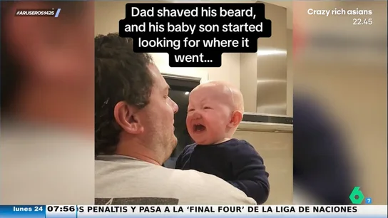 La divertida reacción de un bebé, cuando su padre se afeita: así busca su barba por todas partes La divertida reacción de un bebé, cuando su padre se afeita: así busca su barba por todas partes