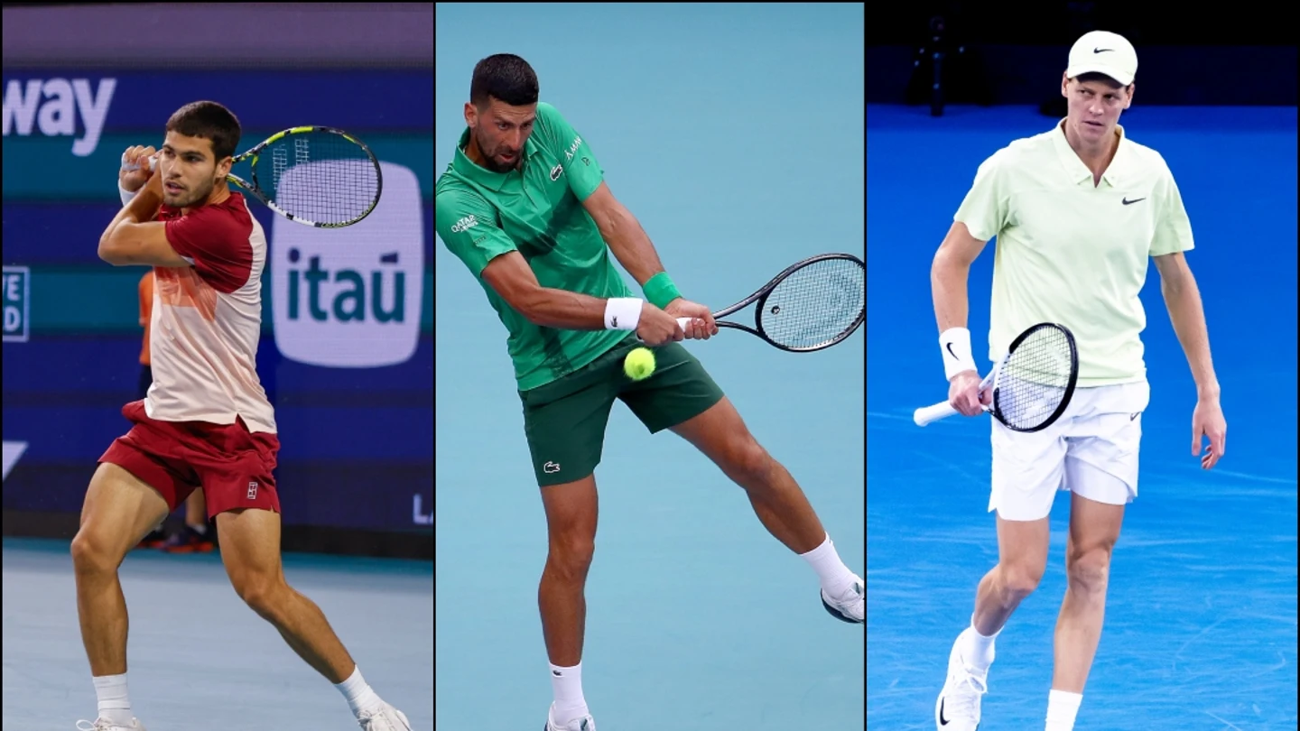 Carlos Alcaraz, Novak Djokovic y Jannik Sinner Carlos Alcaraz, Novak Djokovic y Jannik Sinner
