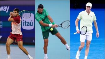 Carlos Alcaraz, Novak Djokovic y Jannik Sinner