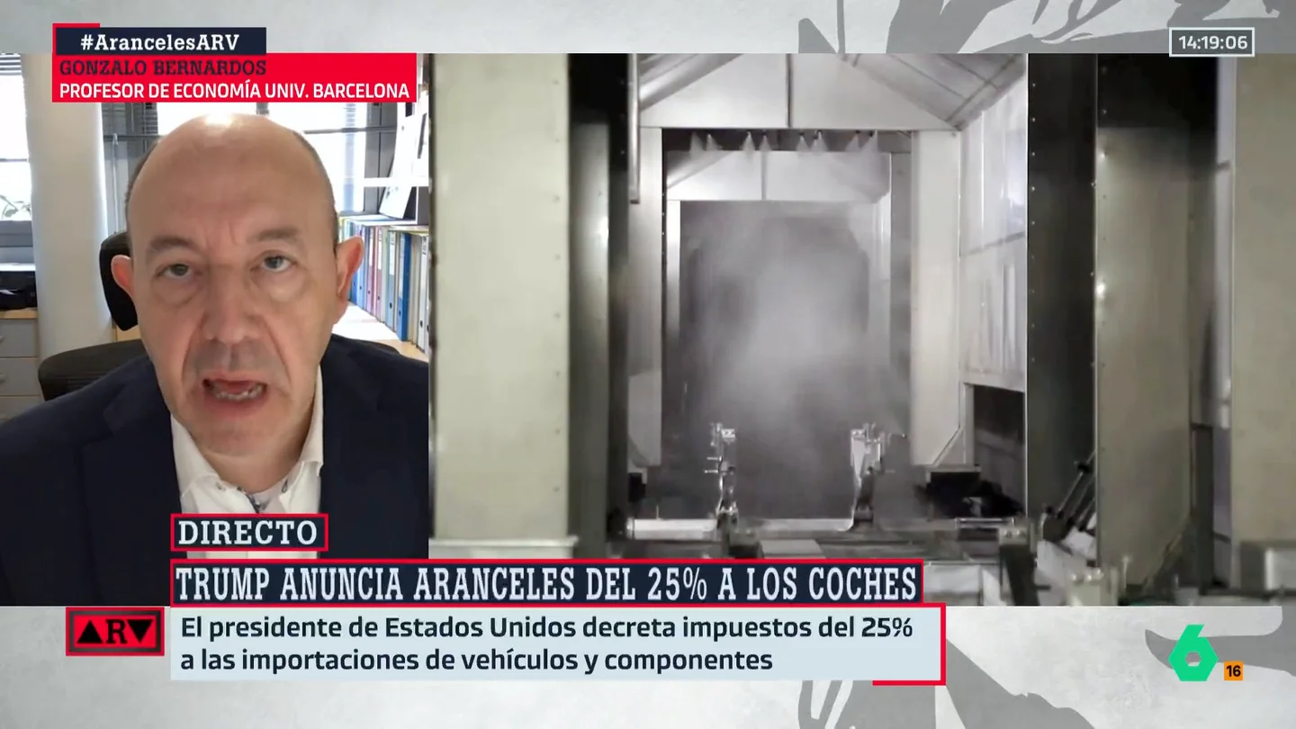 Gonzalo Bernardos analiza los aranceles de Trump del 25% a los coches: "Nadie sale beneficiado, ni siquiera Elon Musk" Gonzalo Bernardos analiza los aranceles de Trump del 25% a los coches: "Nadie sale beneficiado, ni siquiera Elon Musk"
