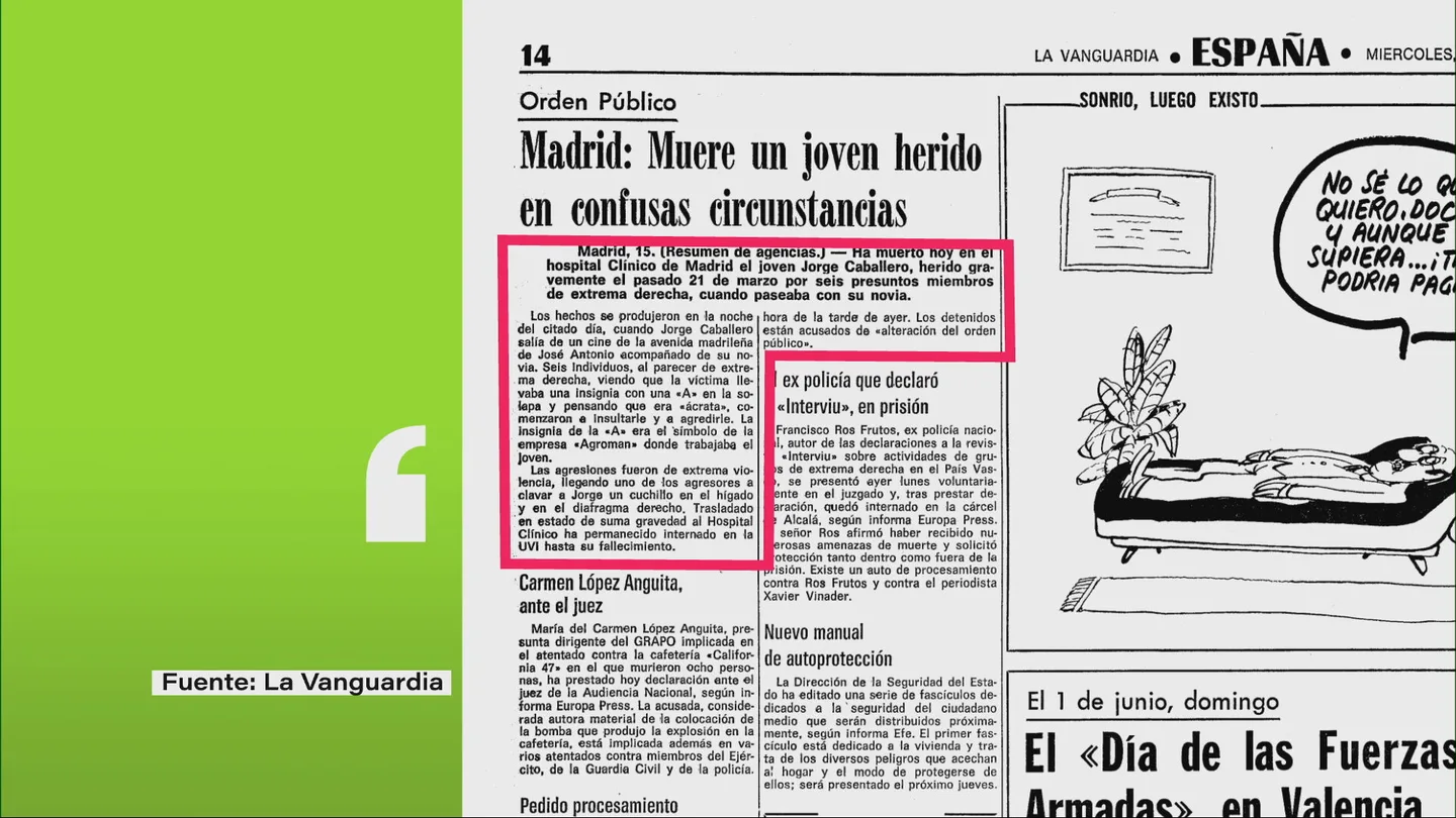 El brutal asesinato de Jorge Caballero: 45 años de impunidad tras el ataque de diez radicales de extrema derecha El brutal asesinato de Jorge Caballero: 45 años de impunidad tras el ataque de diez radicales de extrema derecha