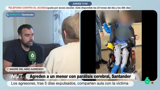 Habla la madre del menor con parálisis cerebral agredido en Santander: "Sigue en clase con sus agresores; ni es bueno ni justo" Más Vale Tarde habla con la madre del menor con parálisis cerebral al que cuatro compañeros agredieron mientras se grababan. En este vídeo explica su lucha para lograr que los agresores no compartan espacio con su hijo.