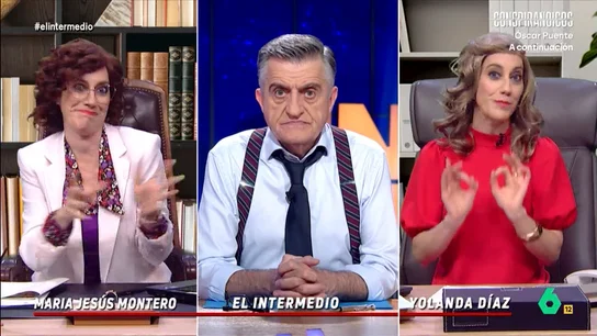 'Yolanda Díaz' 'amenaza' a 'María Jesús Montero': "Como siga torpedeando mis propuestas lo mismo le llega una cabeza de caballo" El Gran Wyoming charla con las ministras de Hacienda y de Trabajo para conocer cómo avanza su negociación sobre la tributación del salario mínimo interprofesional.