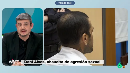 Alfonso Pérez Medina, sobre el caso de Dani Alves: "Es muy complicado, no hay soluciones intermedias" El periodista indica que en ambas sentencias el relato de la víctima sobre lo que pasó en el baño no ha habido cambios ni incongruencias pero sí con otra serie de pruebas que tendrían que corroborar esa versión.