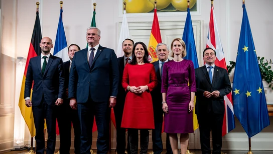 Los ministros de Exteriores de España, Reino Unido, Francia, Alemania, Italia, Polonia y Ucrania que conforman el G5+ Los ministros de Exteriores de España, Reino Unido, Francia, Alemania, Italia, Polonia y Ucrania que conforman el G5+