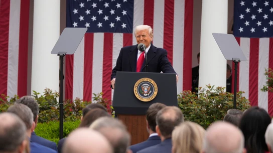 El presidente Donald Trump durante el acto para anunciar nuevos aranceles El presidente Donald Trump durante el acto para anunciar nuevos aranceles