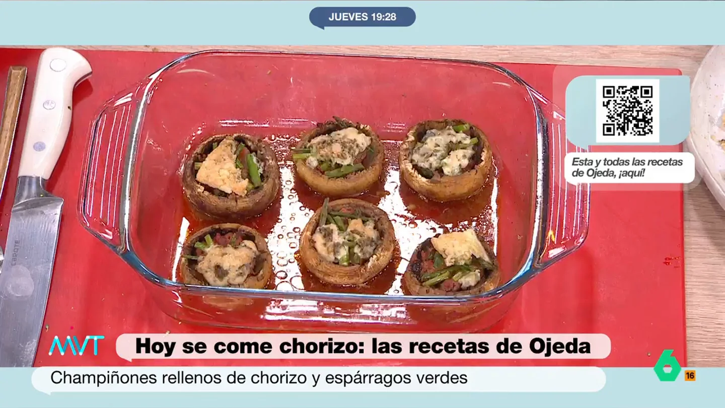 La receta del nutricionista Pablo Ojeda de champiñones rellenos de chorizo y espárragos verdes Esta receta de champiñones rellenos fácil de preparar puede ser ideal para incluir en tu menú semanal... ¡y perfecta para llevar en tupper!