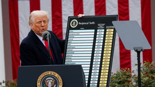 Donald Trump sostiene un cartel con la lista de países más golpeados por sus 'aranceles recíprocos' Donald Trump sostiene un cartel con la lista de países más golpeados por sus 'aranceles recíprocos'