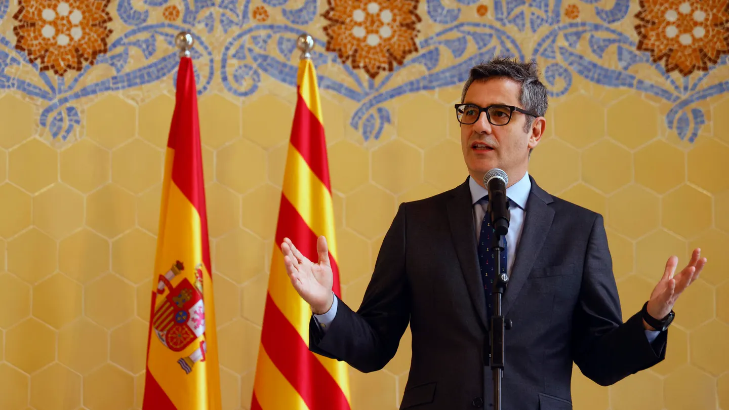El ministro de Justicia, Félix Bolaños, este viernes ante los medios de comunicación. El ministro de Justicia, Félix Bolaños, este viernes ante los medios de comunicación.